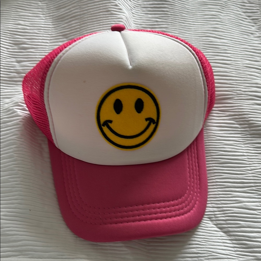 Pink and White Smiley Face Trucker Hat